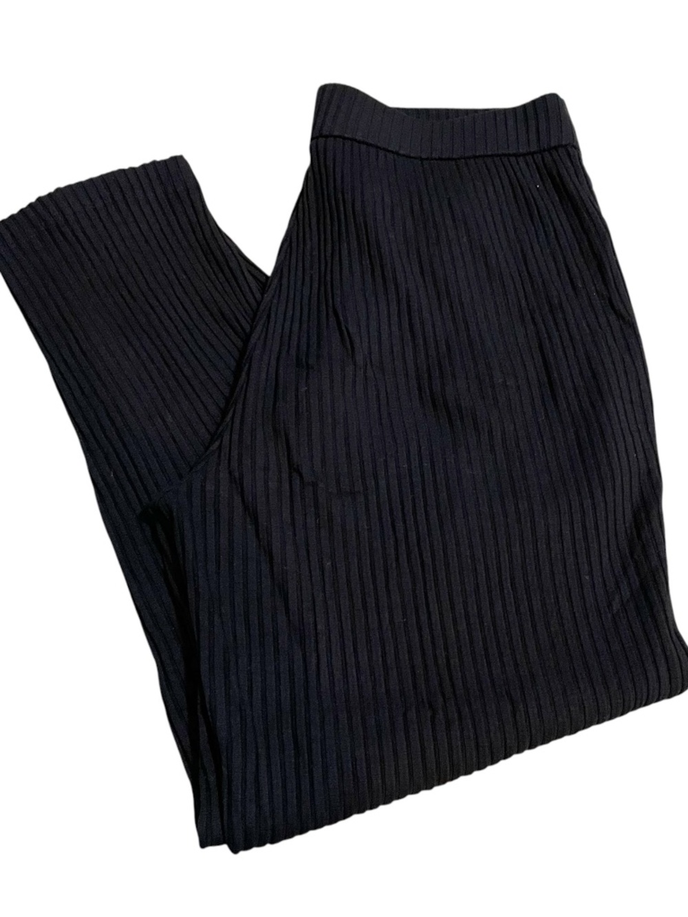 Eileen Fisher Black Ribbed Pants Small Stretch Lyocell Minimalist Classic